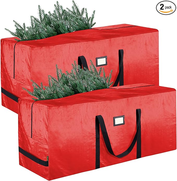 BALEINE 9 ft Christmas Tree Storage Bag, Heavy Duty Extra Large Artificial Christmas Tree Bag with Reinforced Handles and Dual Zippers Wide Opening (Red, 2PK Combo)
