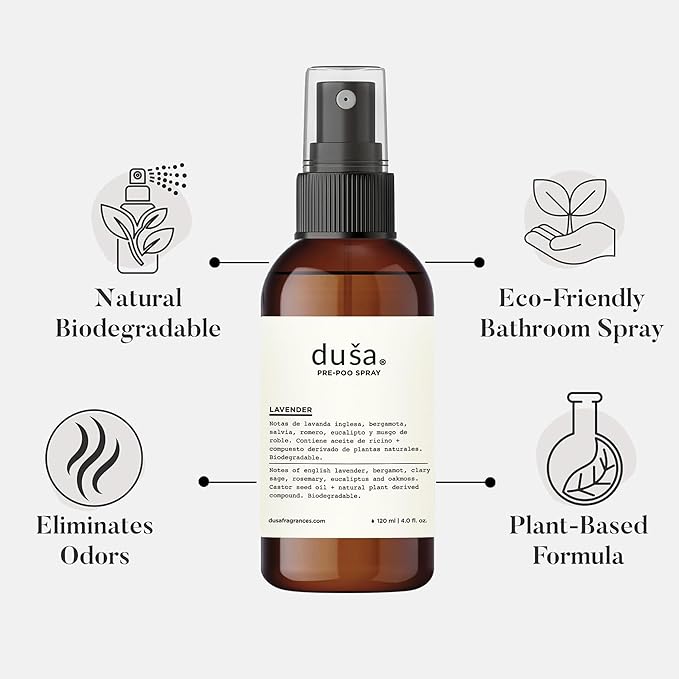 DUSA Bathroom Spray Poo Odor Eliminator 4 oz - Lavander - Ultimate Toilet Spray and Freshener - Odor Neutralizer with Fresh Scent for Bathrooms and Home Use