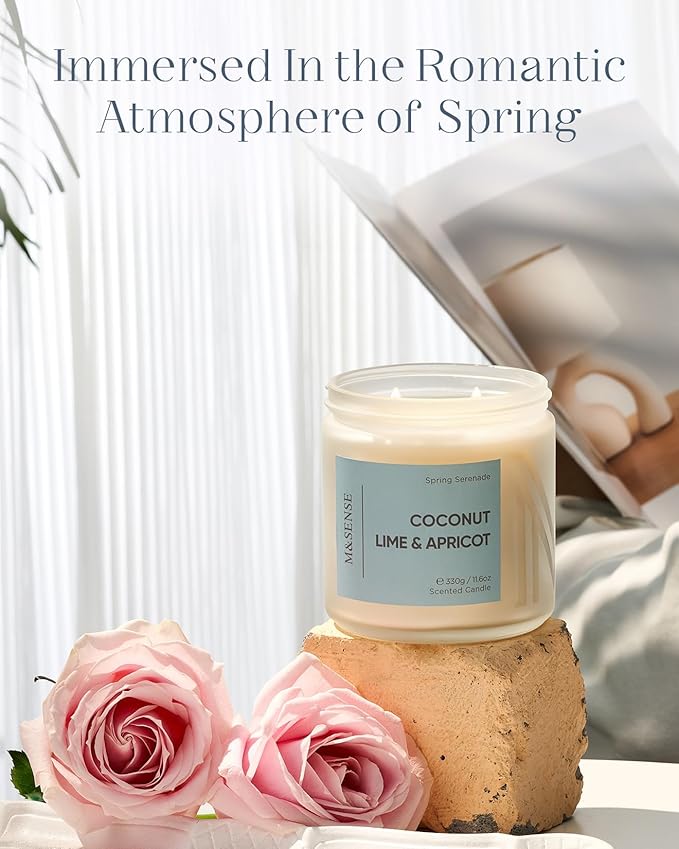 M&SENSE Coconut Vanilla Scented Candle, 70-Hour Long Lasting Burn Time 2-Wick 11.6oz Natural Soy Wax Non Toxic Candle Aromatherqapy Gifts for Home Decor Birthday Gifts