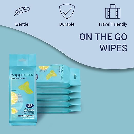 happimess WPE1005A-6SET On-the-Go Multi-Surface Cleaning Wipes, Lemon Scented Travel Wipes, 36 Mini Packs, 7 Wipes Per Pack (252 Total Wipes)