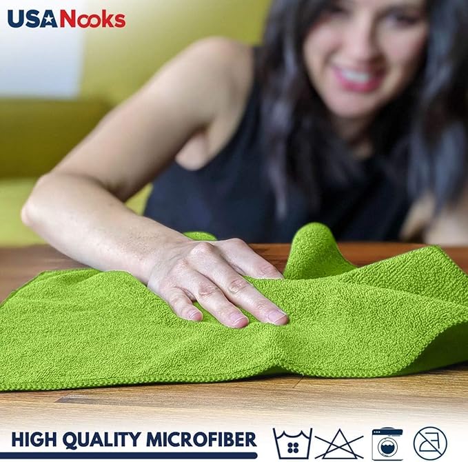 USANOOKS Microfiber Cleaning Cloth Light Green - 8 Pcs 12.5"x12.5" - High Performance - 1200 Washes, Ultra Absorbent Towels Weave Grime & Liquid for Streak-Free Mirror Shine - Car Washing Cloth