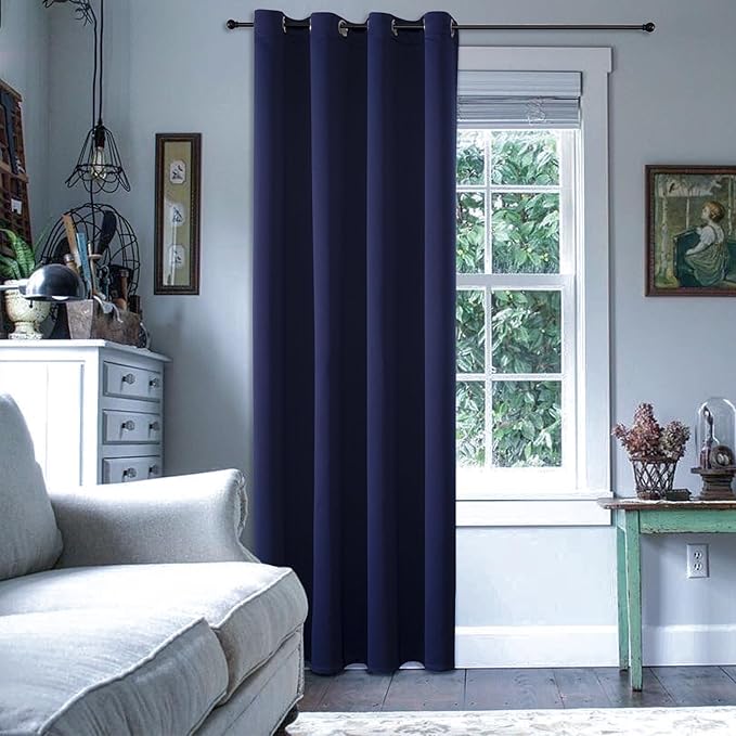 ChrisDowa Grommet Blackout Curtains for Bedroom - Thermal Insulated Room Darkening Curtains for Living Room (1 Panel Set, Navy Blue, 52W x 95L)