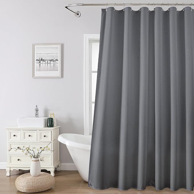Water-Repellent Fabric Shower Curtain Liner - Hotel Quality Machine Washable, 3 Heavy-Duty Magnets with Rustproof Grommets & Weighted Hem, Standard Size 72x78in Grey