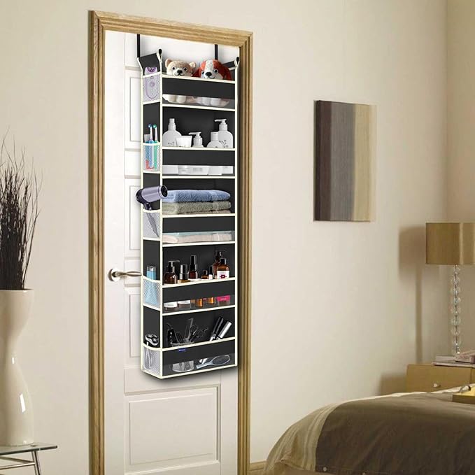 roomtalk Over The Door Hanging Organizer 5-Shelves and 10 Side Pockets, Over The Door Storage for Bathroom and Bedroom, Back of Door Organizers for Baby Accessories and Kid's Toys (13"x5"x44", Black)