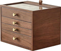 CHOSIN Black Walnut Wooden Jewelry Box for Women, Wood Jewelry Organizer 4 Layer with Glass Lid and Pull-out Necklace Storage Layer, for Watch Necklace Ring Earring Storage Valentine's Day Gifts