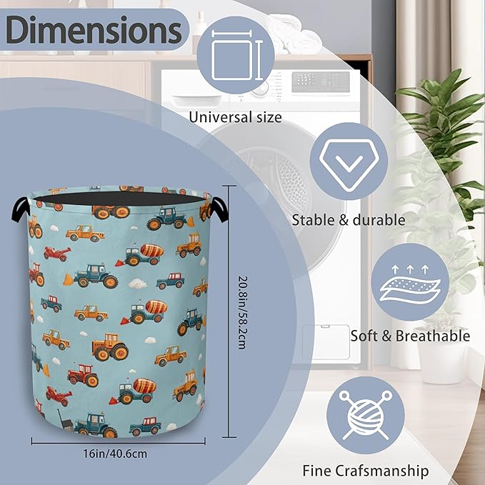 Cute Cars Laundry Basket,Foldable Oxford Cloth Tote Bag Laundry Hamper Clothes Storage Bucket Organizer for Bedroom Laundry Storage Dormitories 16" x 20.8"