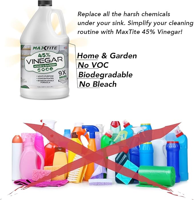 MaxTite Ultra-Strength 45% Vinegar for Home & Garden Cleaning (4 Pack of 1 Gallon Bottles)