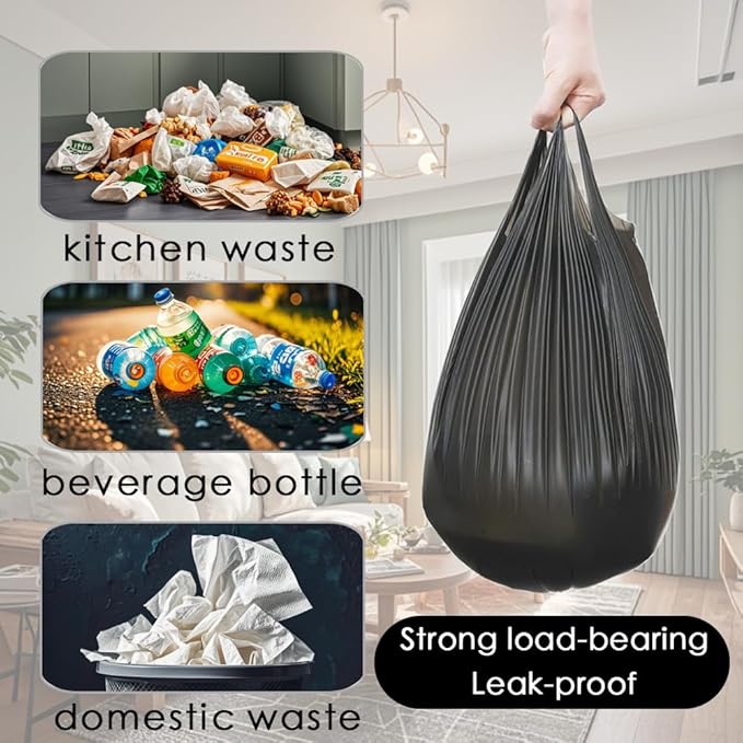 2-4 Gallon Portable Trash Bags, Thicken Vest type Small Garbage Bags for Office, Kitchen, Bedroom and more, 60 Counts Black