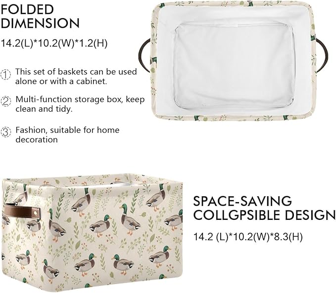ALAZA Mallard Duck Blossom Foldable Storage Box Storage Basket Organizer Bins with Handles for Shelf Closet Living Room Bedroom Home Office 2 Pack