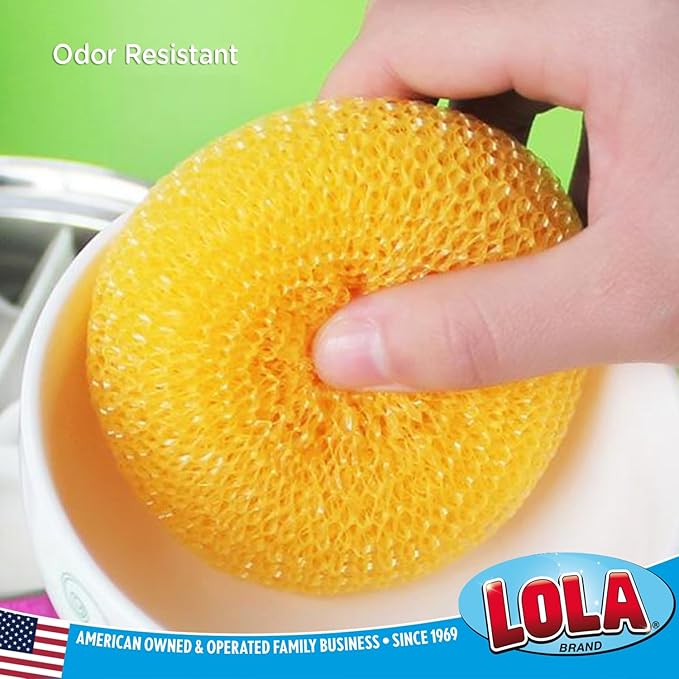 LOLA Jumbo 4" Plastic Mesh Scouring Pads, 6 Pack, Non-Scratch, Great for Pots, Dishwashing, Sinks, Appliances, Assorted Colors