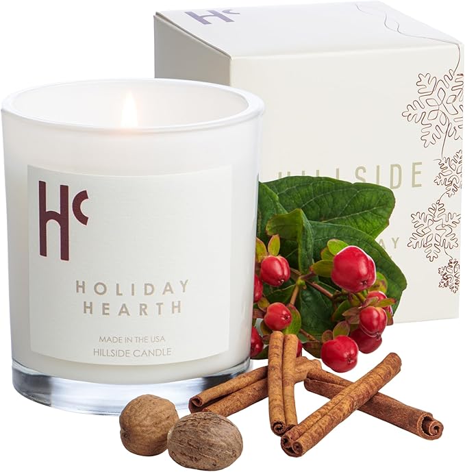Holiday Hearth Single Wick Soy Candles, Luxury Scented Candles for Home - Up to 60 Hour Burn Time, Cruelty-Free Soy Wax Blend - Frosted Sugar Plum & Cinnamon Fragrance (9 oz)