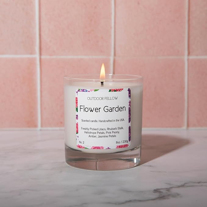 Outdoor Fellow Flower Garden Candle, 8oz, Lilac & Jasmine, 50-Hour Burn Time, Spring Scented Candle, Relaxing Fragrance, Elegant Gift for Any Occasion