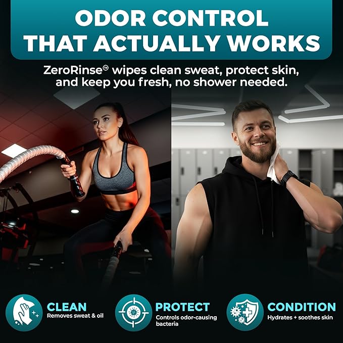 XL Body Wipes for Men - 50 No Rinse Shower Sheets + 4 Travel Bath Sachets - 10 x 11.5" After Gym Mens Deodorant Wipes - Adult Disposable Washcloths, Face Towels for Camping Essentials & Survival Gear