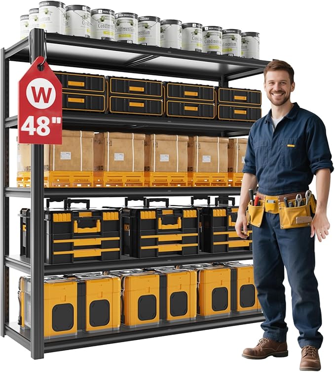 VDEVY 48" W Garage Shelving Heavy Duty 3030Lbs Storage Shelf 5 Tier Adjustable Shelving Units Metal Garage Storage Shelves for Basement, Commercial, Warehouse, Industrial, 72" H x 48" W x 24" D,