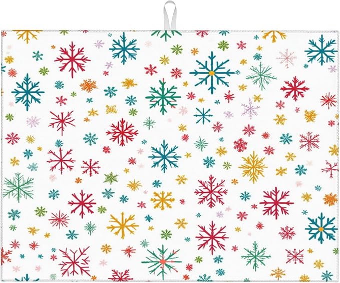 Christmas Snowflake Dish Drying Mat for Kitchen Counter Microfiber Super Absorbent Non-Slip Dish Drying Pad for Countertops Dishes Utensils Stylish Quick-Dry Machine Washable 18x24 Inch