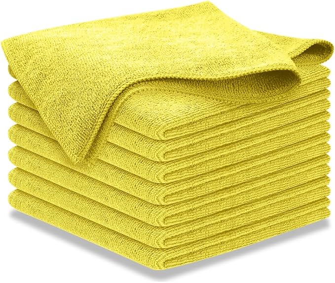 USANOOKS Microfiber Cleaning Cloth Yellow - 8 Pcs 12.5"x12.5" - High Performance - 1200 Washes, Ultra Absorbent Towels Weave Grime & Liquid for Streak-Free Mirror Shine - Car Washing Cloth