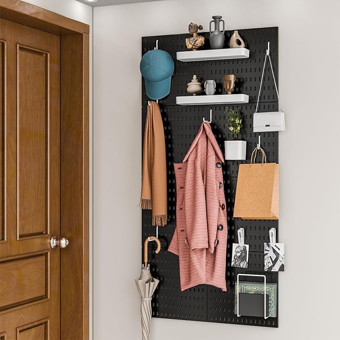 RIVTUN Wall-Mounted Pegboard Kit, 25.2" x 25.2" Organizer Panel – Large, Cost-Effective & Nail-Free Installation Black
