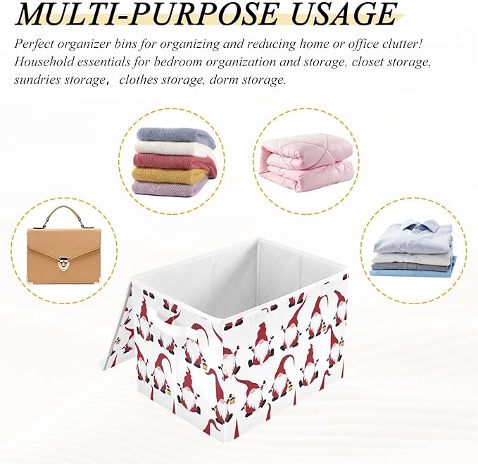 Christmas Baskets Collapsible Storage Bins with Lids, Christmas Gnomes Storage Boxes Clothes Baskets for Organizing