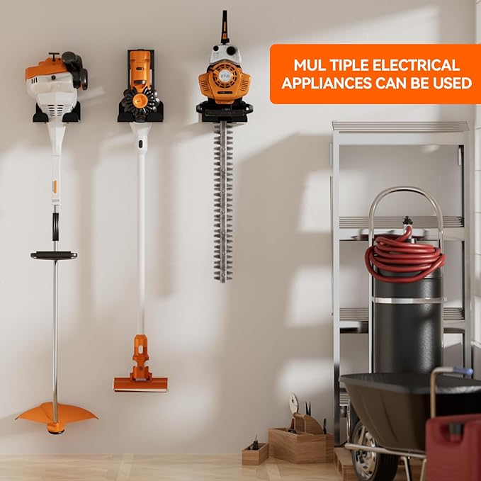 Garage Organization Storage Trimmer Rack, Garden Power Tool Hanger for Grass Trimmer, Hedge Trimmer, Garden Tools, Heavy Duty Weed Whackers Holder Wall Mounted Tool Organizer, 2 Packs