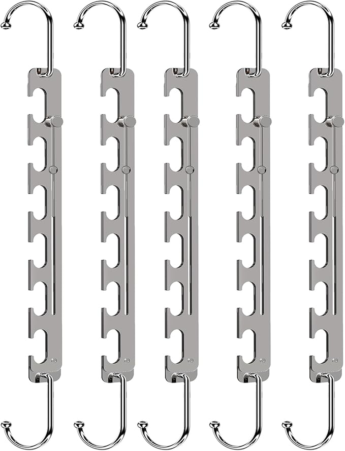 Sindax Space Saving Hangers Telescopic, 6 Holes Clothes Hangers Adjustment to 9 Holes, Upgraded Sturdy Metal Clothes Hangers Space Saving for Heavy Clothes, Closet Organizers and Storage - 5 Pack