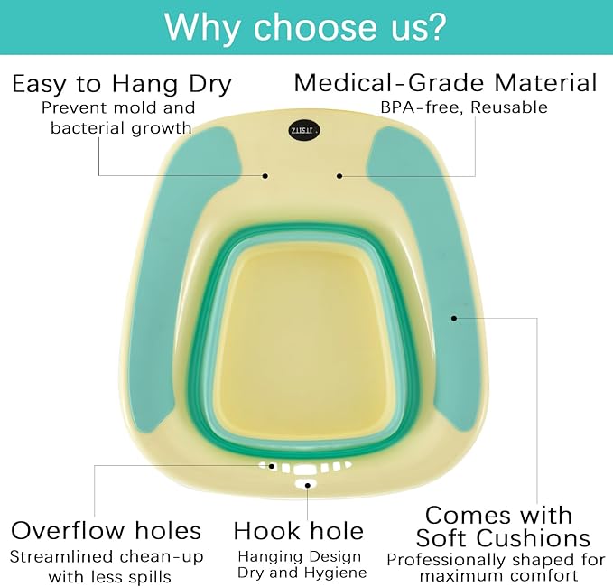 Sitz Bath, Portable Sitz Bath for Toilet Seat, Sitz Bath for Hemorrhoids, Sitz Bath for Postpartum Care, Toilet Basin for Women Men Adults, Sits Bath Soak Salts Tub, Hip Bath Bowl, Green