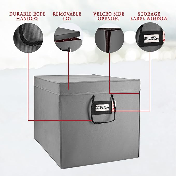 HOLDN’ STORAGE Christmas Ornament Storage Box with Dividers, Stores Ornaments up to 96 of 3 Inch Large Christmas Ball Storage Containers with 4 Trays - Gray
