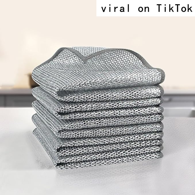 10 Counts Non Scratch Wire Dishcloth Multipurpose Wire Dishwashing Rag for Wet and Dry Use, Metal Scrubbers for Cleaning Dishes, Dual-Sided 2-Layer Kitchen Cleaning Cloth with Mesh, Mesh Dish Cloth