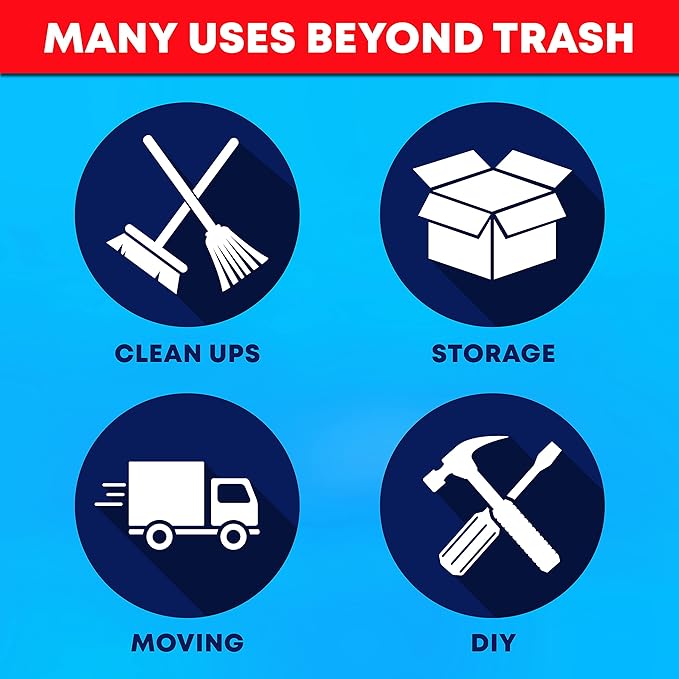 Tasker Contractor Garbage Bags 55 Gallon | Value 50 Trash Bags w/Ties | Extra Large Industrial Trash Bags 55 Gallon, Lawn and Leaf Bags, Extra Large Outdoor Contractor Trash Can Liners, 50-60 Gallon