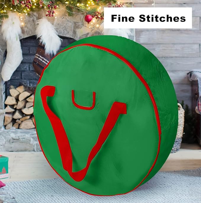 Christmas Wreath Storage Bag 25inch -Large Christmas Wreath Storage Container-Durable Oxford Fabric, Dual Zippered, Easy to Slip the Wreath in & Out, Protect Wreath Garlands from Dust-Green,Pack of 2