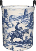 Laundry Hamper with Handles, Horse Riding Pattern, Collapsible Oxford cloth Storage Basket, Beige, 15.7x19.6 Inches, Cylindrical (Horses and Floral Pattern)