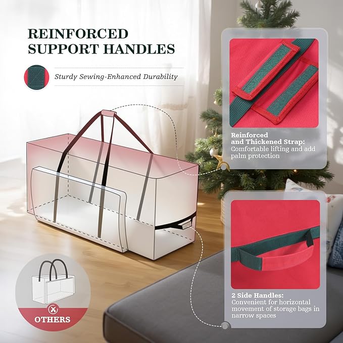 UIRWAY Christmas Tree Storage Bag- Fit for 7.5ft Artificial Trees, 600D Oxford Christmas Tree Bag with Transparent Pouch & Side Pocket, Extra Large Tree Bags with Sturdy Handles & Dual Zipper, Red
