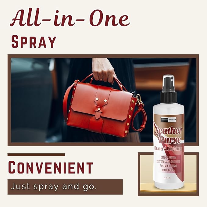 Riverside Essentials 8oz Leather Purse Cleaner & Conditioner – 3-in-1 Spray for Handbags, Designer Bags & Luxury Purses – Deodorizes, Cleans, Conditions & Restores Leather – Safe on Finishes