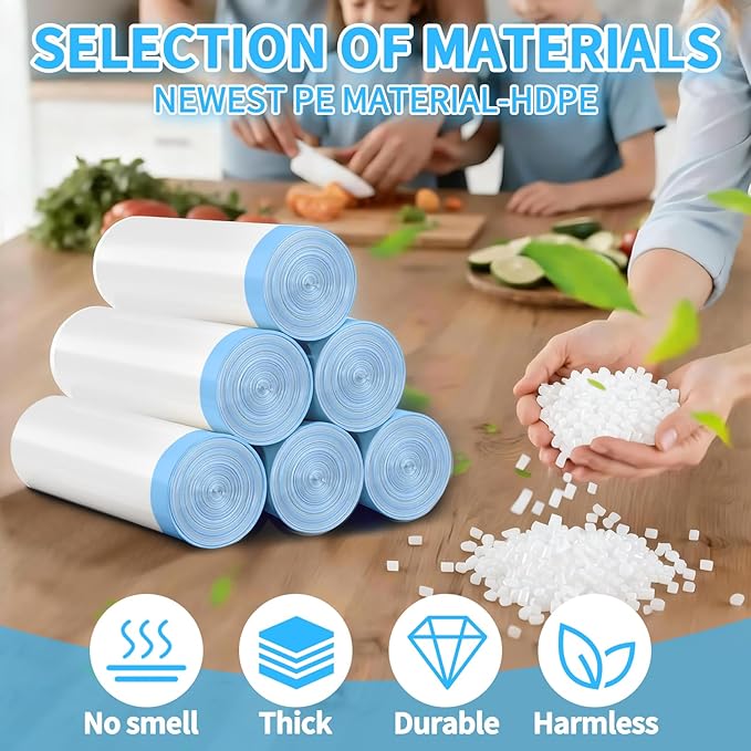 50 Count Small Trash Bags for 8-Gallon (30 L) Trash Cans,Thick Pre-separated Garbage Bags,Mini Wastebasket can Liners for Bathroom Bedroom Office(White)