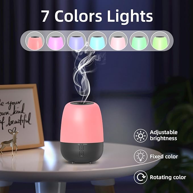150ML Rechargeable Battery Powered Essential Oil Diffuser, Cordless Portable Aromatherapy Diffuser,7-Hour Run time, 7-Color LED Lights
