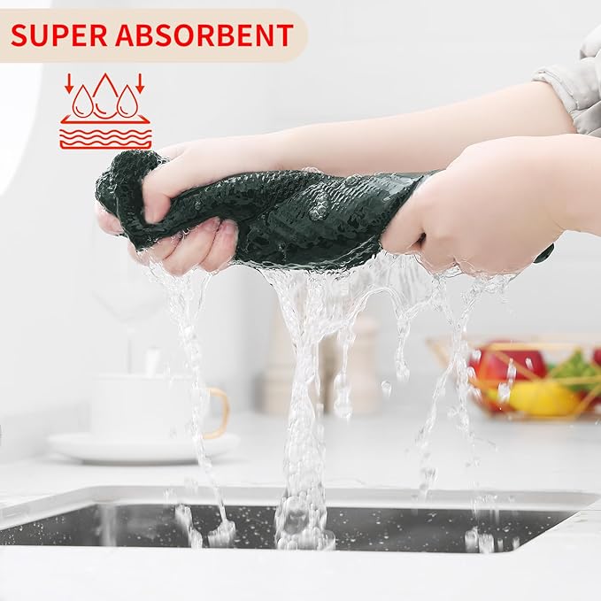 Homaxy 100% Cotton Waffle Weave Kitchen Dish Towels, Ultra Soft Absorbent Quick Drying Cleaning Towel, 13 x 28 Inches, 6-Pack, Blackish Green