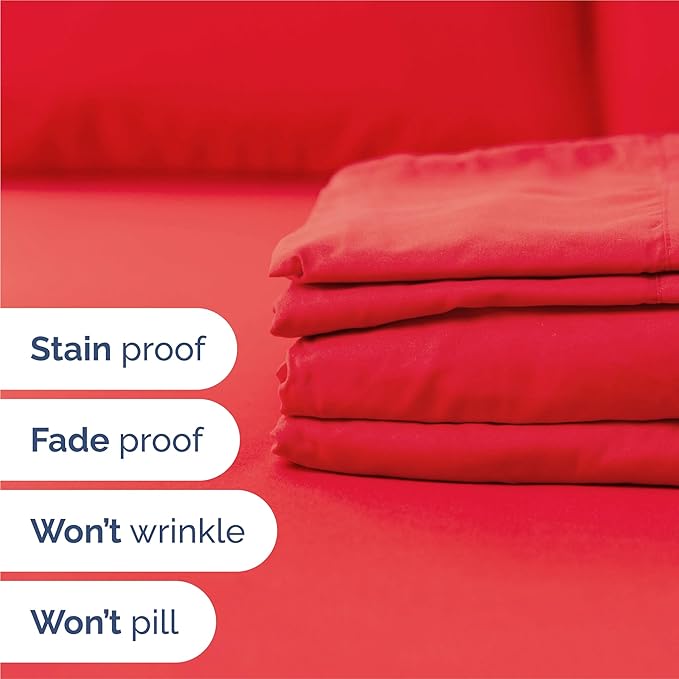 Split King 7 Piece Sheet Set - Comfy Breathable & Cooling - Ultra-Soft Hotel Luxury Bedding Set with 8-16 Inch Deep Pockets - 1 Flat & 2 Fitted Sheet & 4 Pillowcases - Wrinkle Free & Easy Care - Red