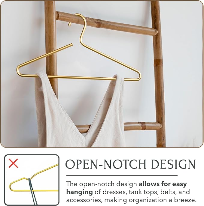 Gold Hangers for Clothes - 17-Inch Matte Gold Metal Hangers for Coats, Jackets, Shirts, Pants, Clothing - Thick, Heavy-Duty Aluminum - Luxury Aesthetic for Closet or Boutique - 5-Pack