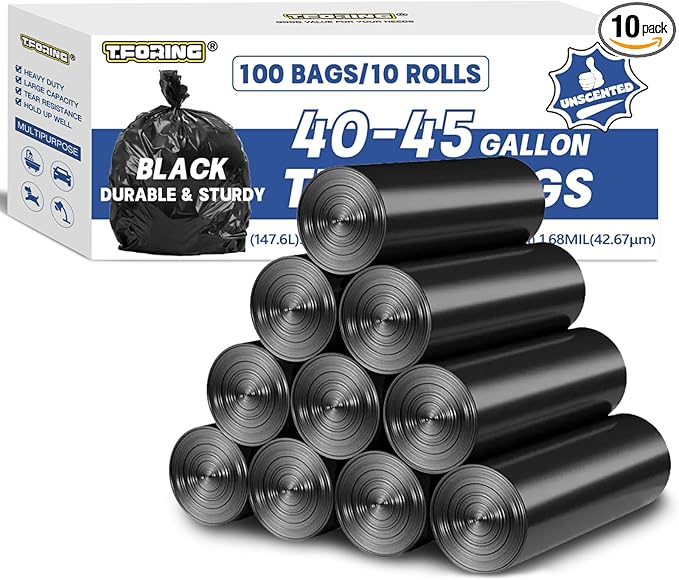 Large 40-45 Gallon Trash Bags Heavy Duty - 1.6 Mil Thick,39''x47'' Strong Black Garbage Bags Unscented 100 Count Trash Can Liners for Construction Industrial Yard Outdoor Commercial