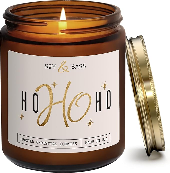 Christmas Candles Scented – ‘Ho Ho Ho’ Soy Christmas Candle, with Santa's Cookies Scent - Infused with Essential Oils I Holiday Candles I 9oz, 50Hr, Made in USA