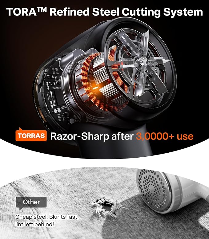 TORRAS Fabric Shaver Lint Remover, Rechargeable & Use While Charging, Electric 3-Speed Sweater Shaver Remove Fuzz, Pilling for Cashmere, Wool, Coat, Furniture, Clothes depiller, Pearl White