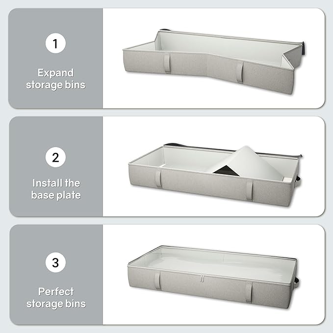 TidyCorner 2-Pack Under Bed Storage Containers, 8 Inches Tall Underbed Clothes Storage Organizer Bin with Sturdy Sidewalls/Bottom, Under the Bed Storage Bags 2 Storage Bins, Light Grey