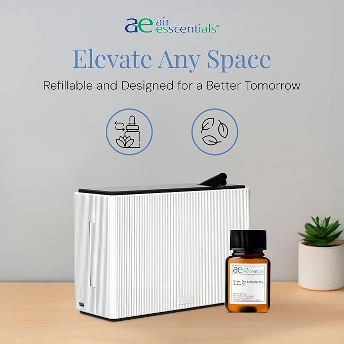 AE101Bat Waterless Scent Diffuser with Green Tea & Lemongrass Oil, Scent Machine Set for Small Spaces, Battery Operated, Motion Sensor, 100 Sq. Ft. Coverage