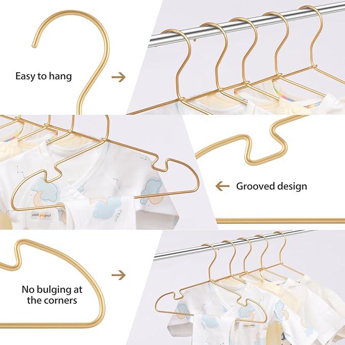 20 Pack Gold Aluminum Hangers, 12.6 Inch Children Baby Hanger, Sturdy Metal Children Clothes Hanger for Wardrobe, Space-Saving Toddler Hanger