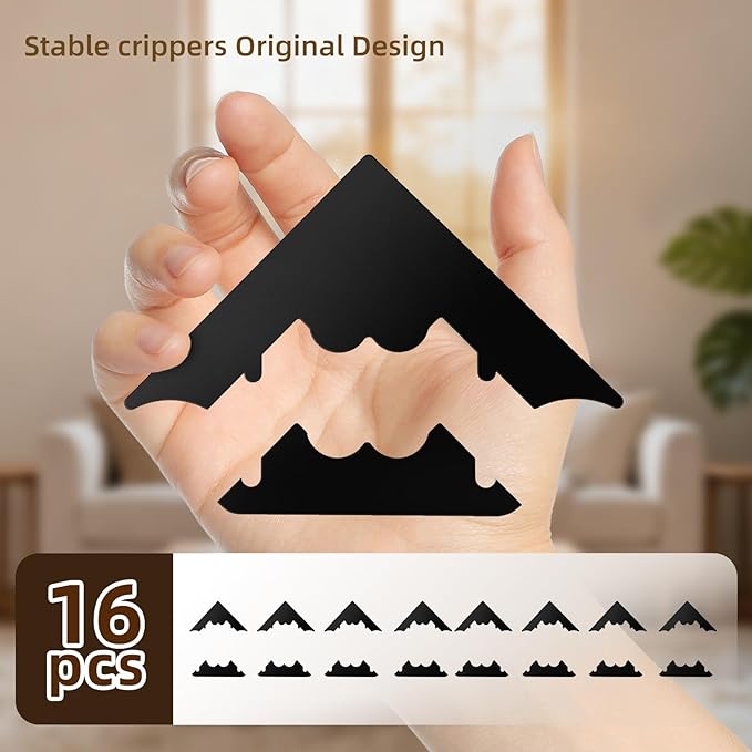 QUAFIPAAT 16 Pcs Rug Carpet Non Slip Grippers, No Damage Reusable Rug Tape for Hardwood Floors and Tiles, Keep Corners Flat, Double-Sided Adhesive Area Rugs