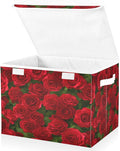Bolaz Red Rose Leaves Pattern Storage Bins with Lids and Handles, Foldable Storage Box Storage Basket with Cover Collapsible Organizer Containers for Home Closet, Shelves