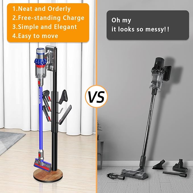Docking Station Holder Freestanding Vacuum Stand Rack Compatible with V15 Detect, V11 V10 V8 V7 V6 Cordless Vacuum Cleaners, Floor Docking Station Metal Organizer Bracket with 6 Hooks