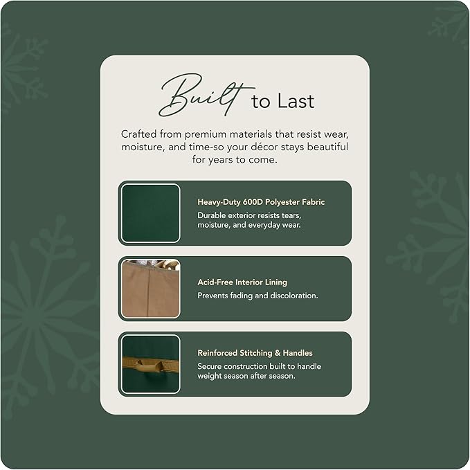 Covermates Keepsakes Adjustable Ornament Storage Bag – Heavy-Duty Polyester, Padded Dividers & FlexGrid Trays – Protective Holiday Ornament Organizer with Handles & Label Window, Green