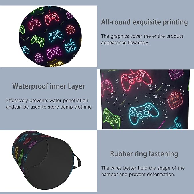 Gamepad Laundry Basket,Foldable Oxford Cloth Tote Bag Laundry Hamper Clothes Storage Bucket Organizer for Bedroom Laundry Storage Dormitories 16" x 20.8"
