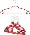 MAWA Clothes Bar Reston Lloyd Silhouette Ultra-Thin Series, Non-Slip Space Saving Shirt Hanger with Pant Bar & Skirt Hooks, Style 42/FTU, Pack of 10, Red