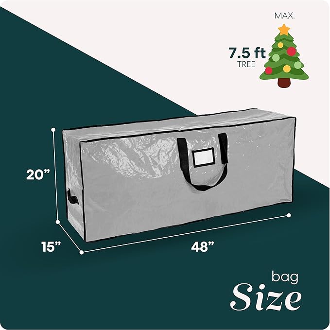 Christmas Tree Storage Bag - Stores 7.5 Foot Artificial Xmas Holiday Tree, Durable Waterproof Material, Zippered Bag, Carry Handles - Protects Against Dust, Insects and Moisture (Grey)